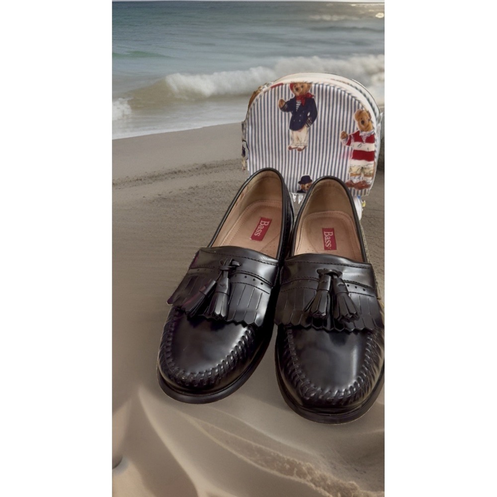 Bass Men's Black Leather Tassel Fringe Slip-On Round Toe Dress Loafersm 10.5 M